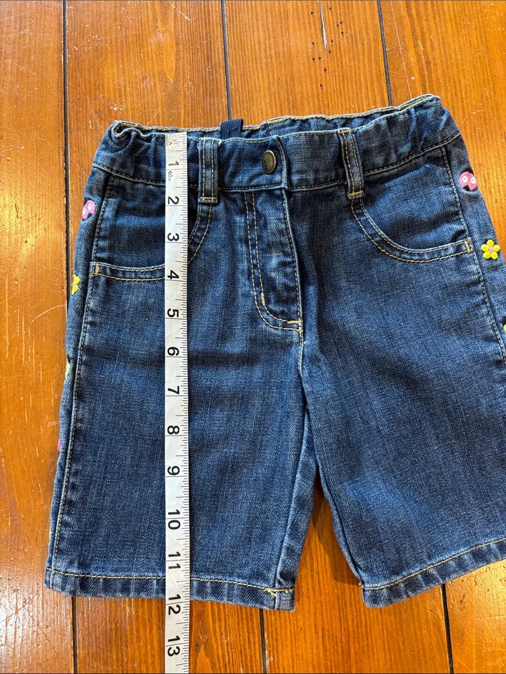Gymboree Dark Blue Denim Shorts with Side Embroidered Ladybugs Girls Size 4 EUC